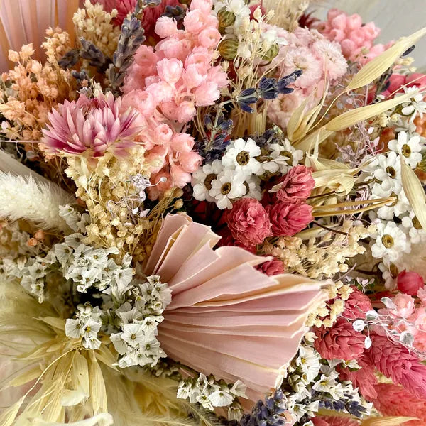 Bouquet Bohème Palm nuances de rose blanc - Accessoire mariage