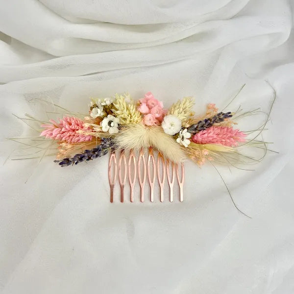 Peigne Bohème Palm nuances de rose blanc - Accessoire mariage