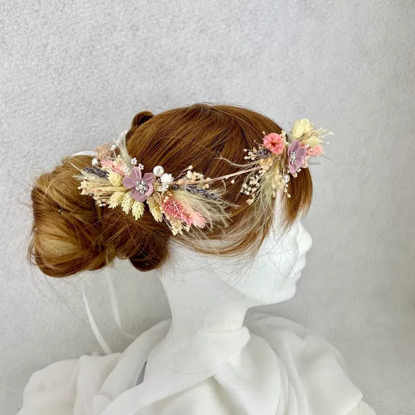 Bohemian Palm crown shades of white pink - Wedding accessory
